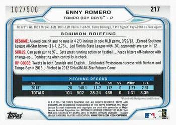 2014 Bowman - Blue #217 Enny Romero Back