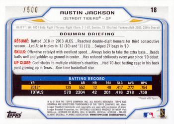 2014 Bowman - Blue #18 Austin Jackson Back