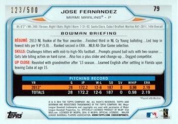 2014 Bowman - Blue #79 Jose Fernandez Back