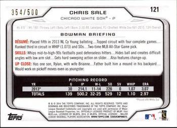 2014 Bowman - Blue #121 Chris Sale Back