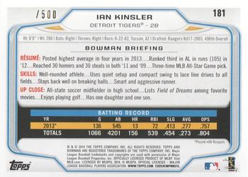 2014 Bowman - Blue #181 Ian Kinsler Back