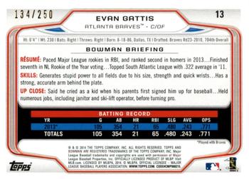 2014 Bowman - Orange #13 Evan Gattis Back