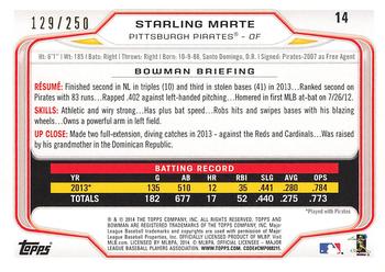 2014 Bowman - Orange #14 Starling Marte Back