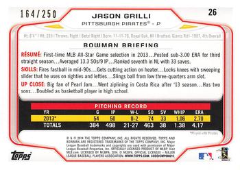2014 Bowman - Orange #26 Jason Grilli Back
