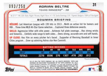 2014 Bowman - Orange #31 Adrian Beltre Back