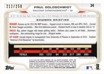 2014 Bowman - Orange #34 Paul Goldschmidt Back