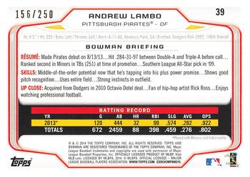 2014 Bowman - Orange #39 Andrew Lambo Back
