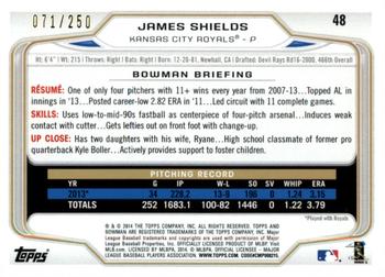 2014 Bowman - Orange #48 James Shields Back