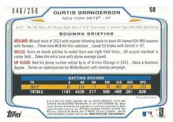 2014 Bowman - Orange #58 Curtis Granderson Back