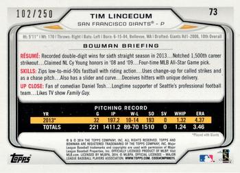 2014 Bowman - Orange #73 Tim Lincecum Back
