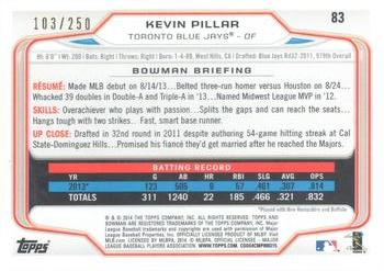 2014 Bowman - Orange #83 Kevin Pillar Back