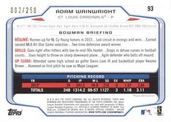 2014 Bowman - Orange #93 Adam Wainwright Back