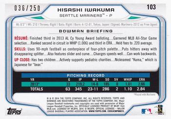 2014 Bowman - Orange #103 Hisashi Iwakuma Back