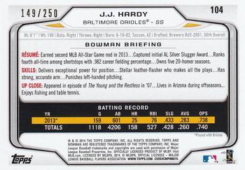 2014 Bowman - Orange #104 J.J. Hardy Back
