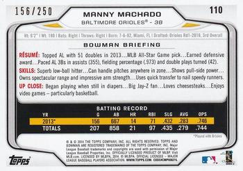 2014 Bowman - Orange #110 Manny Machado Back