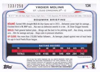 2014 Bowman - Orange #134 Yadier Molina Back