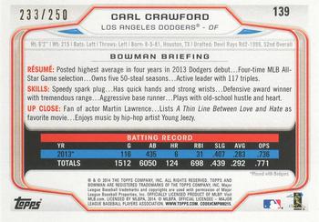2014 Bowman - Orange #139 Carl Crawford Back