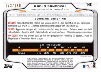 2014 Bowman - Orange #148 Pablo Sandoval Back