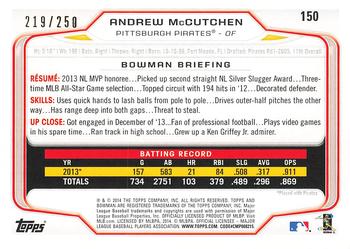 2014 Bowman - Orange #150 Andrew McCutchen Back