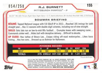 2014 Bowman - Orange #155 A.J. Burnett Back