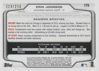 2014 Bowman - Orange #175 Erik Johnson Back