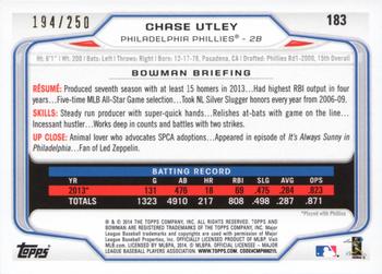 2014 Bowman - Orange #183 Chase Utley Back