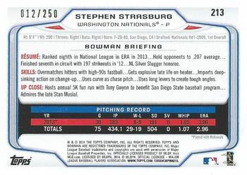 2014 Bowman - Orange #213 Stephen Strasburg Back
