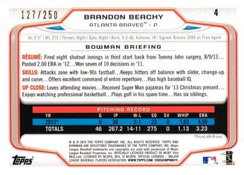 2014 Bowman - Orange #4 Brandon Beachy Back