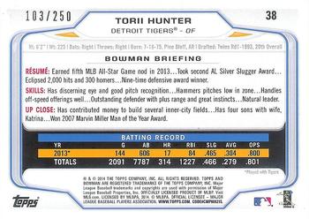 2014 Bowman - Orange #38 Torii Hunter Back