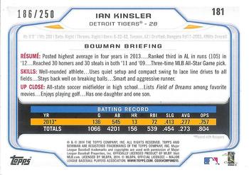 2014 Bowman - Orange #181 Ian Kinsler Back