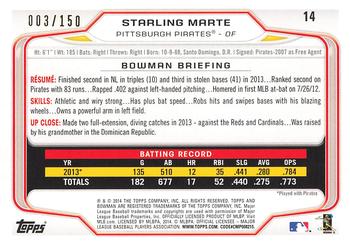 2014 Bowman - Green #14 Starling Marte Back