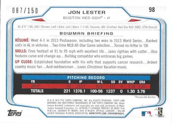 2014 Bowman - Green #98 Jon Lester Back