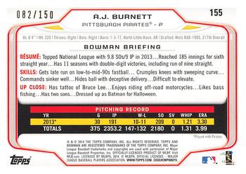 2014 Bowman - Green #155 A.J. Burnett Back
