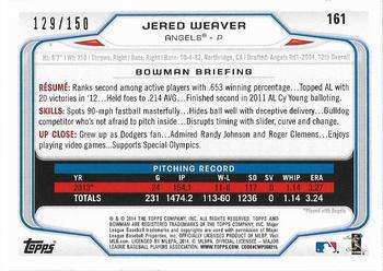 2014 Bowman - Green #161 Jered Weaver Back