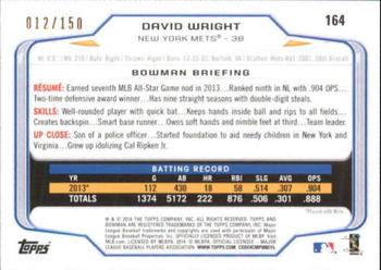 2014 Bowman - Green #164 David Wright Back