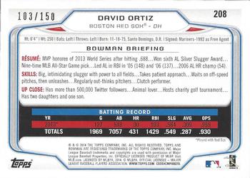 2014 Bowman - Green #208 David Ortiz Back