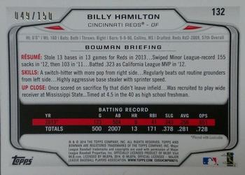 2014 Bowman - Green #132 Billy Hamilton Back