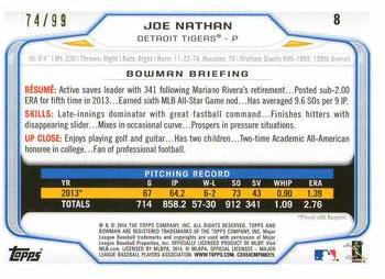 2014 Bowman - Yellow #8 Joe Nathan Back