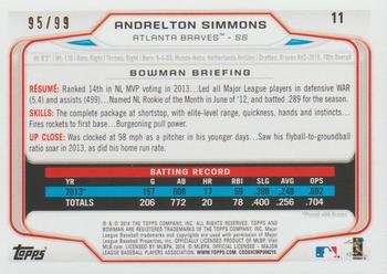 2014 Bowman - Yellow #11 Andrelton Simmons Back