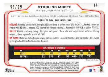 2014 Bowman - Yellow #14 Starling Marte Back