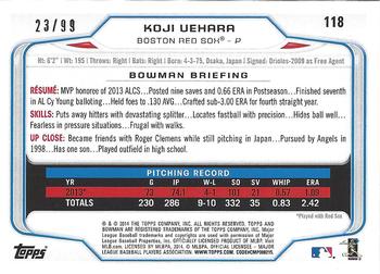 2014 Bowman - Yellow #118 Koji Uehara Back