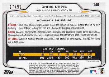 2014 Bowman - Yellow #140 Chris Davis Back