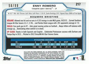 2014 Bowman - Yellow #217 Enny Romero Back