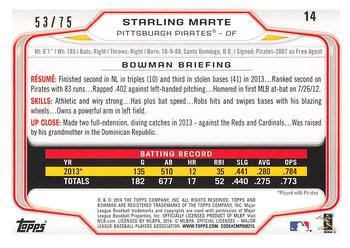 2014 Bowman - Silver #14 Starling Marte Back