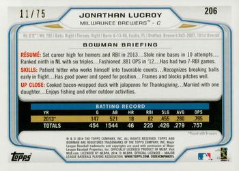 2014 Bowman - Silver #206 Jonathan Lucroy Back