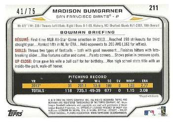 2014 Bowman - Silver #211 Madison Bumgarner Back