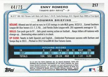 2014 Bowman - Silver #217 Enny Romero Back
