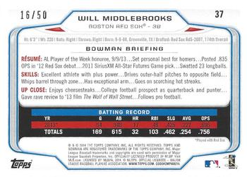 2014 Bowman - Gold #37 Will Middlebrooks Back