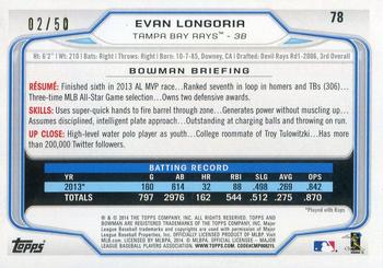2014 Bowman - Gold #78 Evan Longoria Back