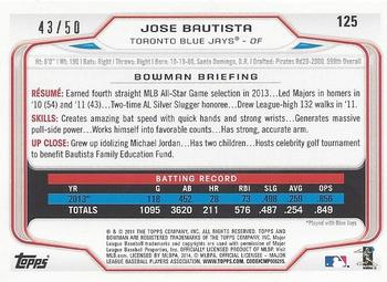 2014 Bowman - Gold #125 Jose Bautista Back